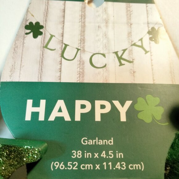 Lucky St Patricks Day Garland 38 In Green Glitter Shamrocks Luck of Irish - Picture 2 of 12